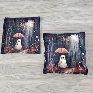 Halloween Decorative Throw Pillow Covers Ghost Forest Fall Leaves Zip Closure